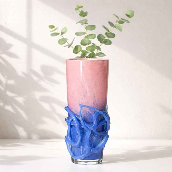 Creative pink and blue handmade decorative glass vase 14 x 14 x 361